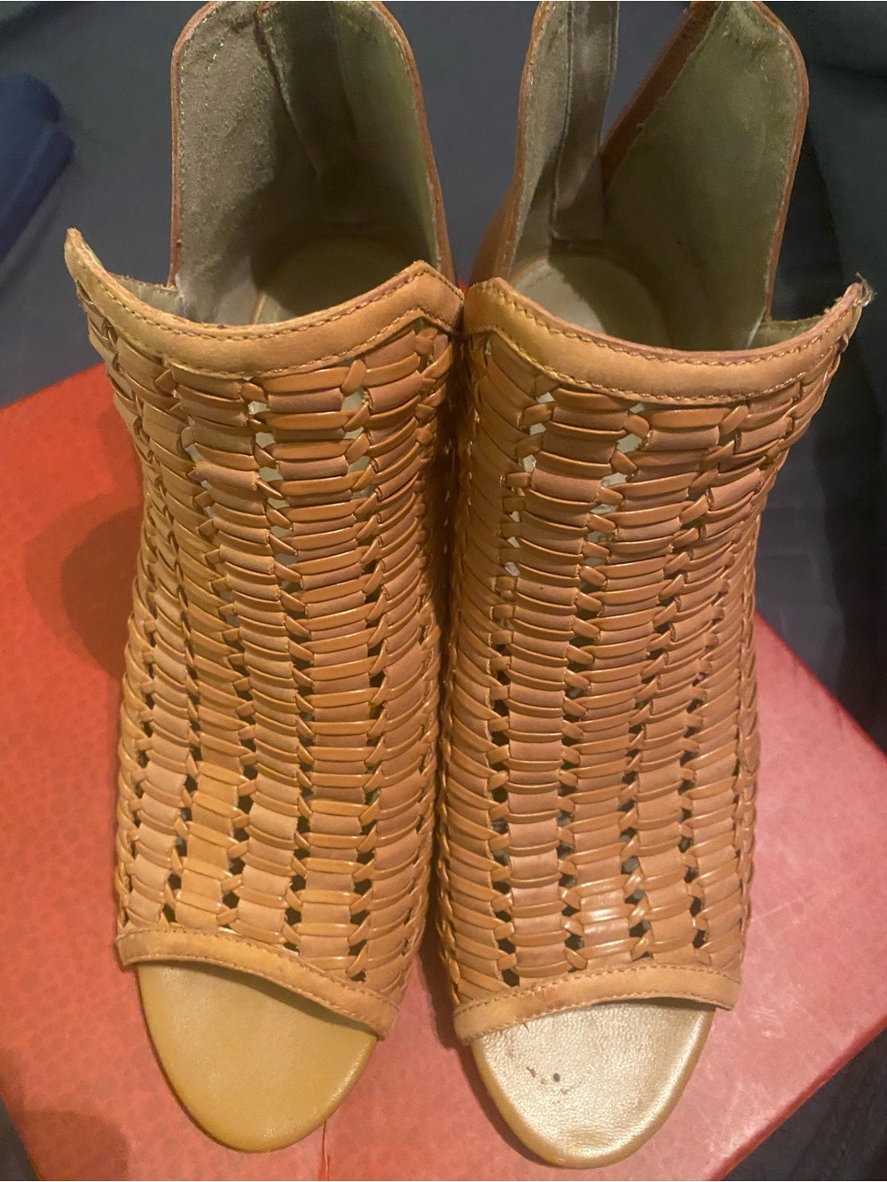 Donald J. Pliner Woven Leather Peep-Toe Mules - Brown